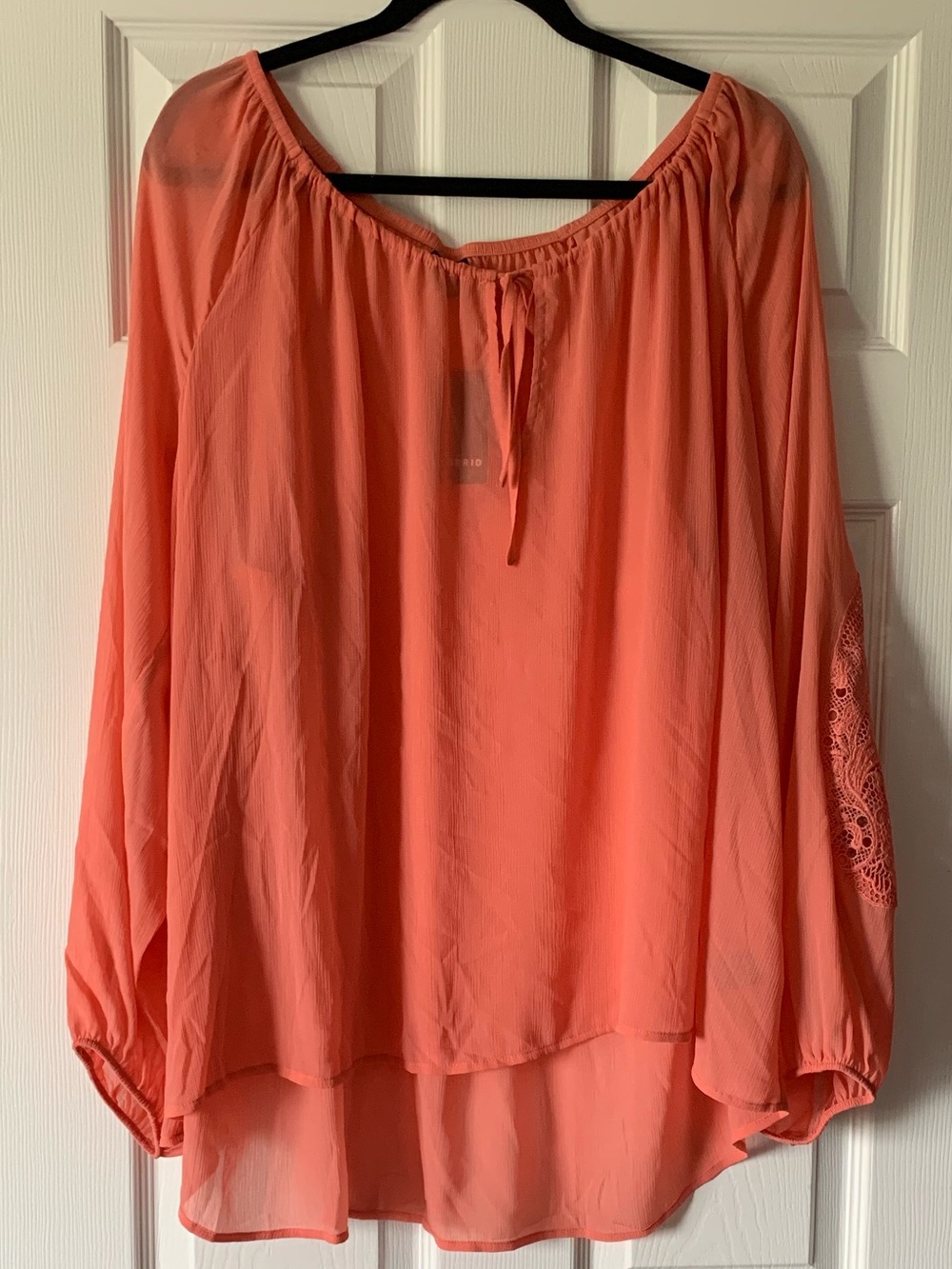 NWT torrid Coral sheer Peasant blouse